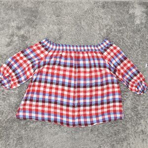 Lane Bryant Red and Blue Plaid Off-Shoulder Top